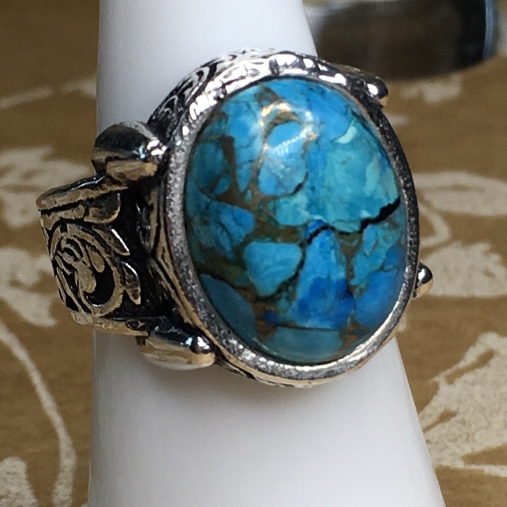 SALE Turquoise 925 Sterling Silver Ring - Picture 3 of 7